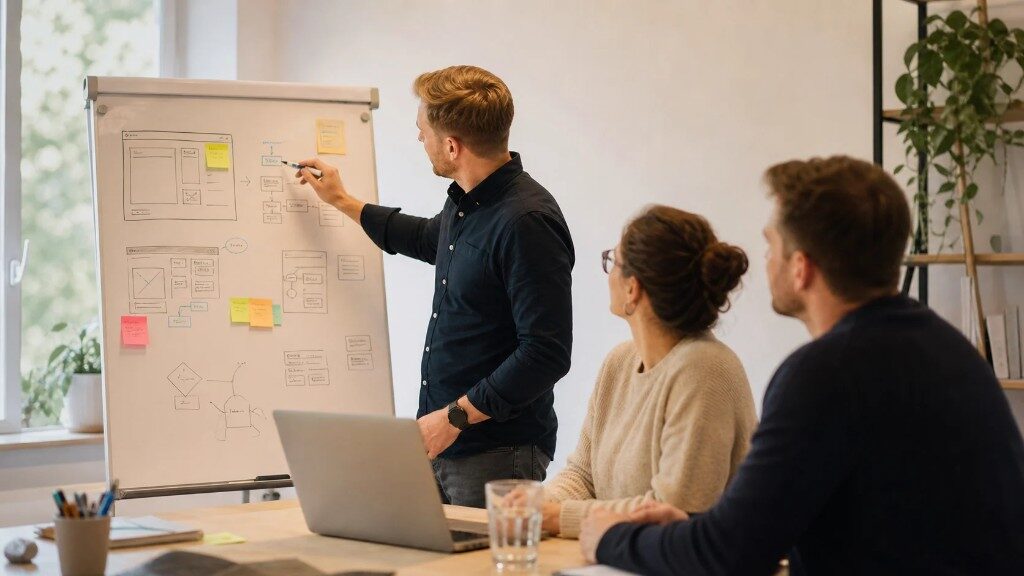 Workshop am Flipchart: gemeinsame Konzeption einer IT-Strategie