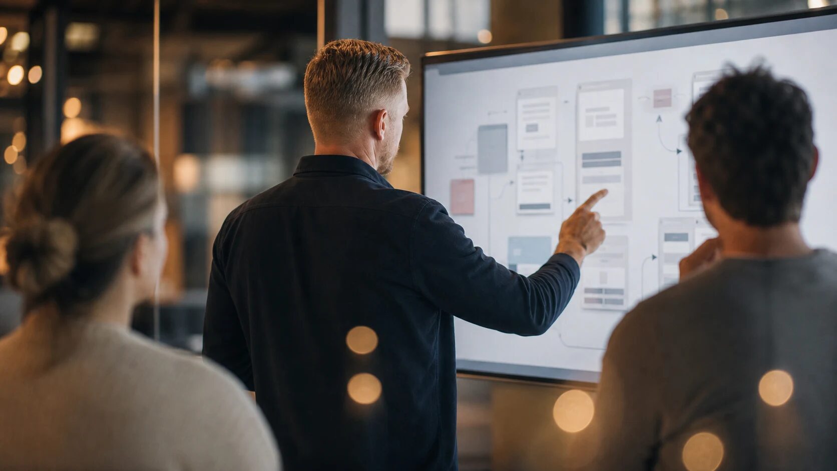 Vor-Ort-Workshop am Bildschirm: gemeinsam Wireframes und Abläufe besprechen